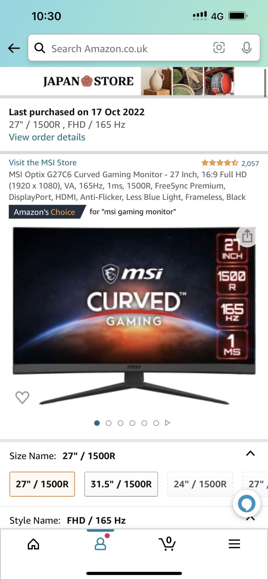 MSI Optix G27C6 Curved Gaming Monitor - 27 Inch, 16:9 Full HD (1920 x 1080), VA, 165Hz, 1ms, 1500R, FreeSync Premium, DisplayPort, HDMI, Anti-Flicker, Less Blue Light, Frameless, Black
