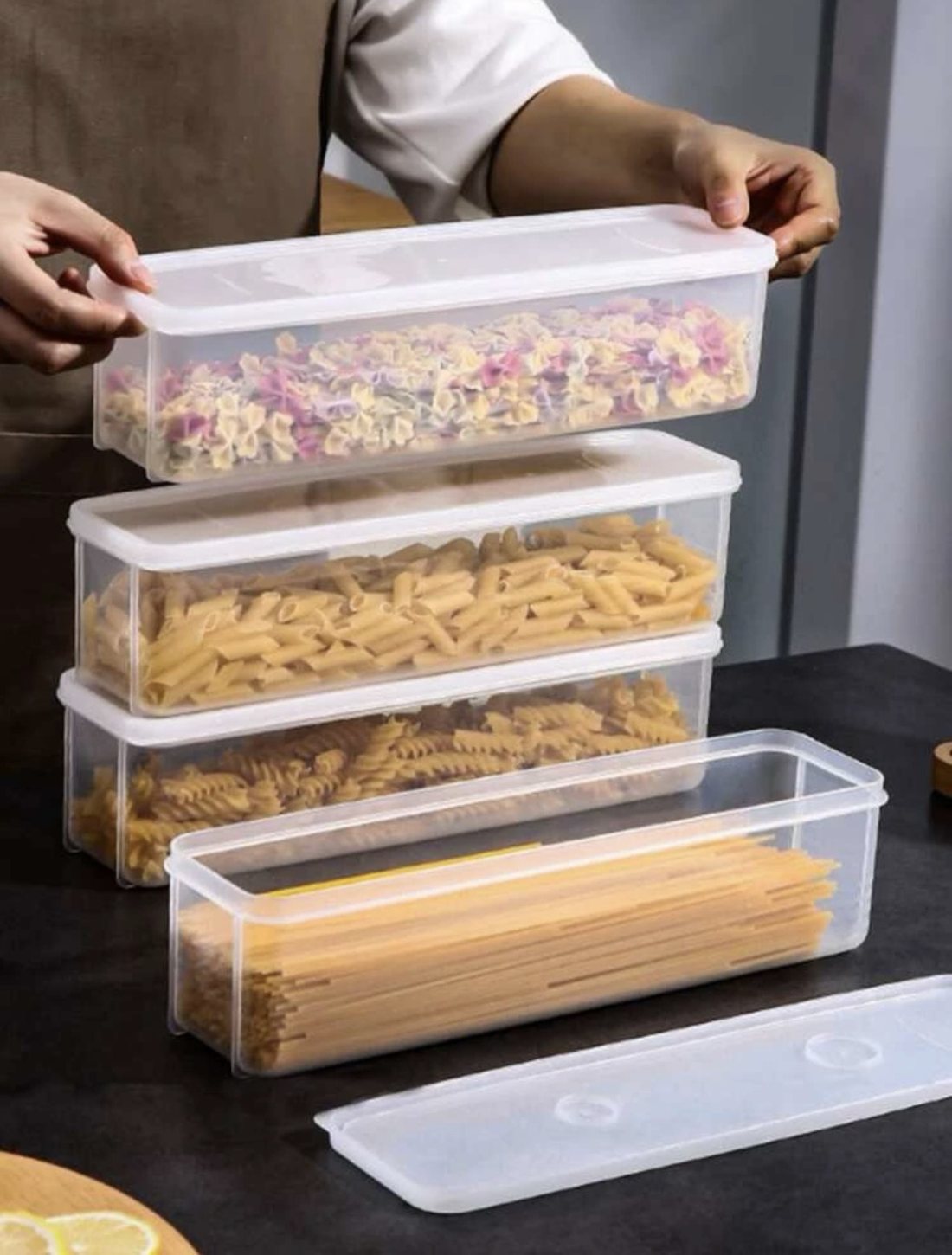 PP保鲜盒3个面条收纳盒长方形塑料冰箱食品保鲜盒带盖厨房杂粮食物挂面密封盒