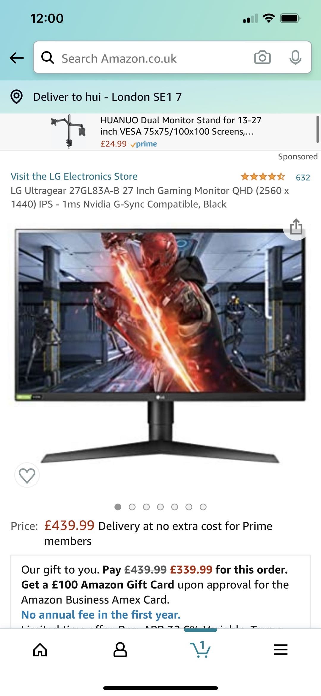 lg 27寸 2K分辨率144hz  电竞显示器